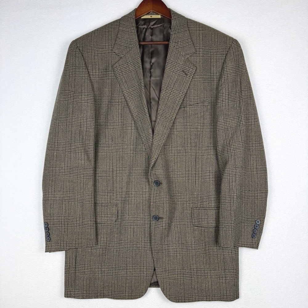 Joseph Abboud Blazer Mens 42 Long Brown Glen Plaid Wool Blend Sport Coat